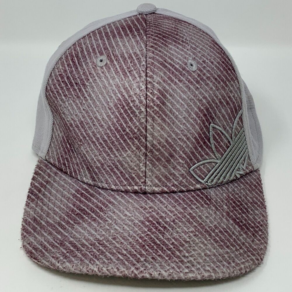 Adidas Trefoil Hat Baseball Cap Flex Fitted L Large Gray Red 6 Panel Wool Blend